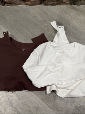 Nuuds Ribbed Long Sleeve Bodysuit Bundle - Brown & White (Size L)